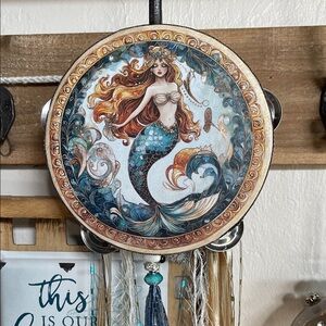 Decorative Mermaid Tambourine Wall Art - Teal & Copper